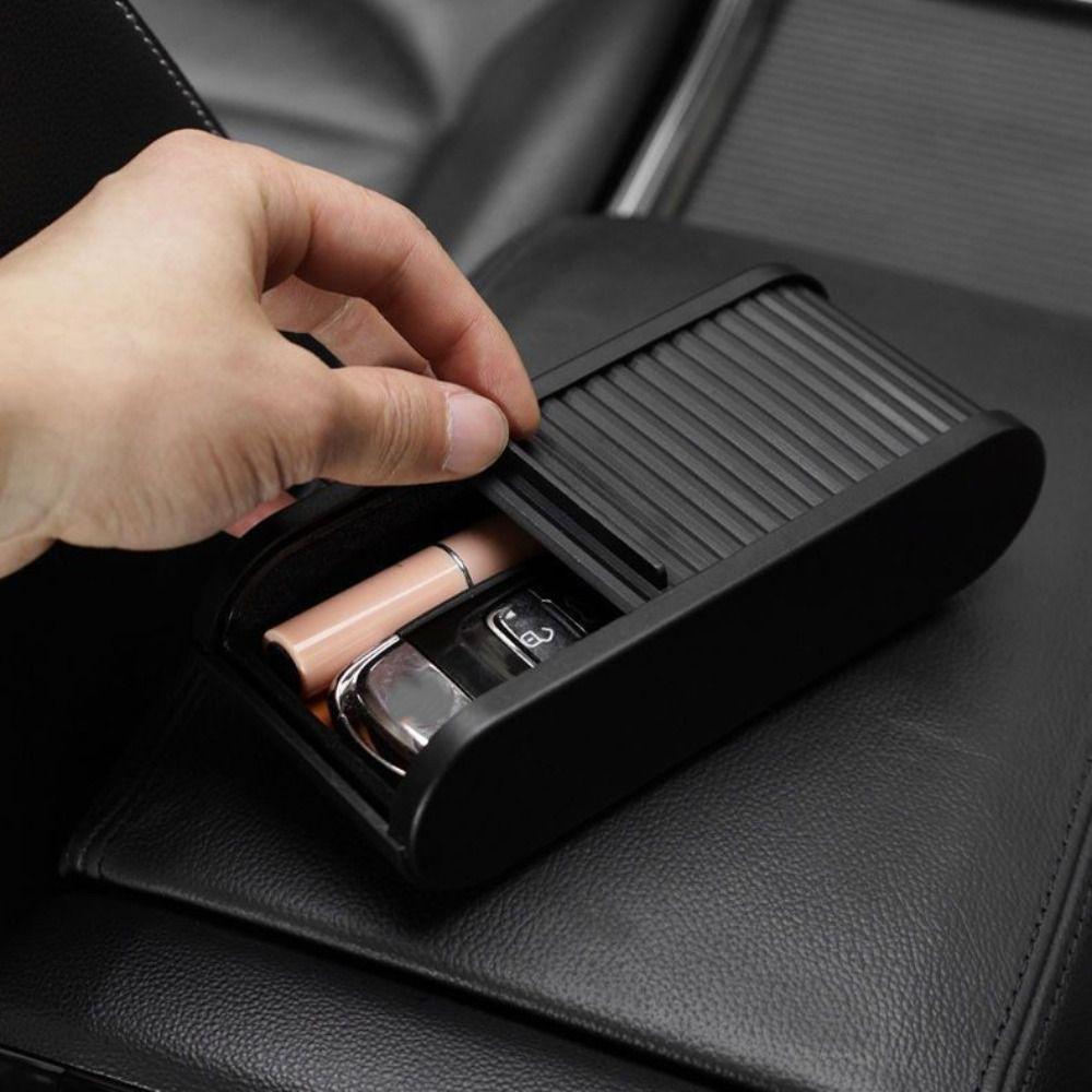 Portable Sliding Open Car Console Storage Box Large Capacity Plastic Glasses Box Self-adhesive Black Debris Storage Box