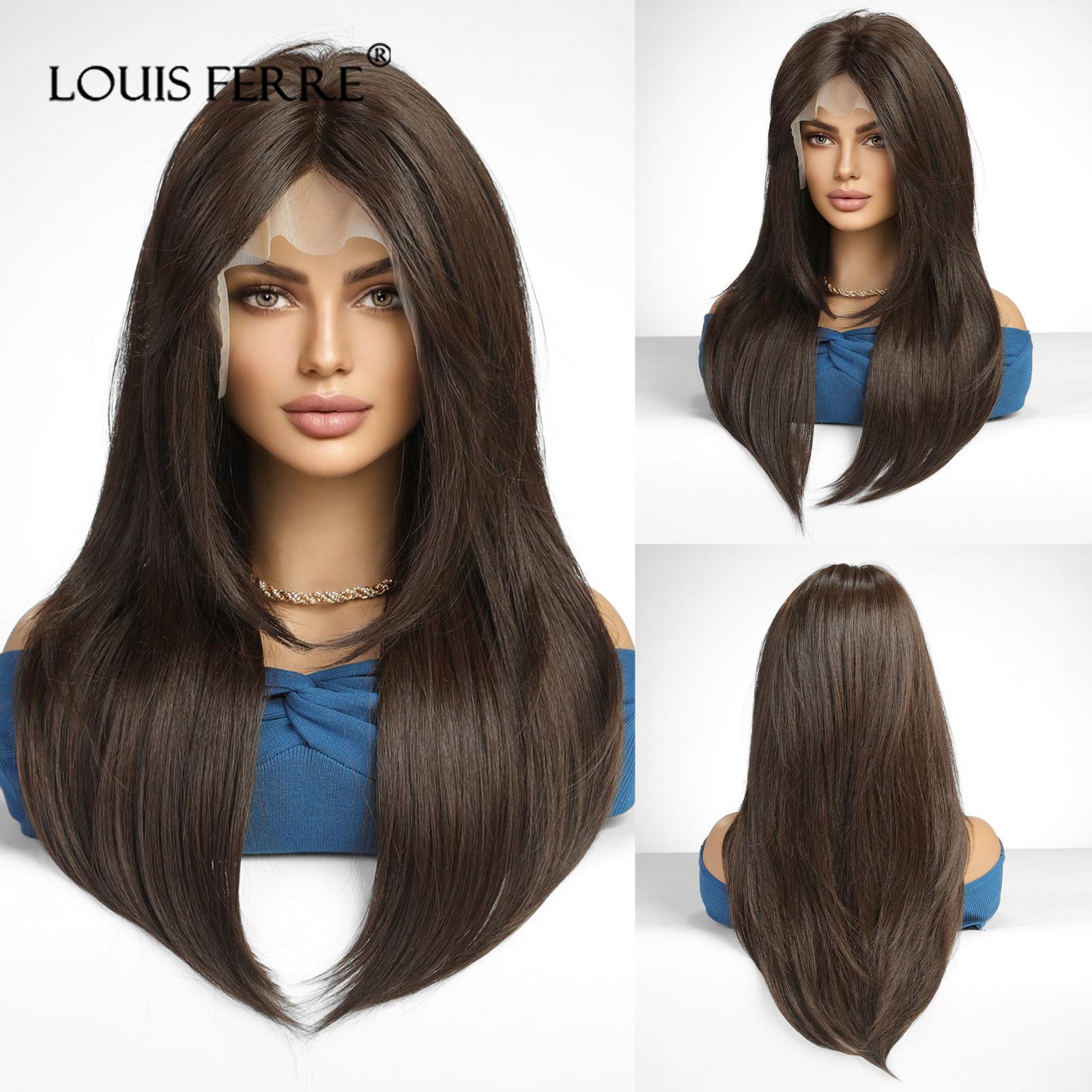 

LOUIS FERRE 13x6 кружевные парики коричневые синтетические длинные волнистые вьющиеся парики для женщин косплей парик из волос высокой плотности