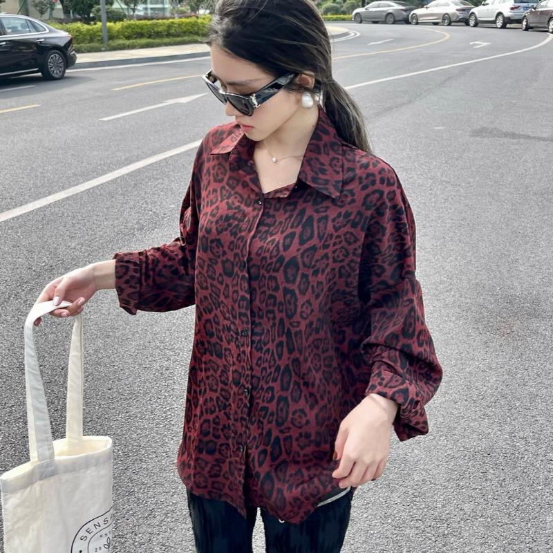 2025 Long Sleeve Leopard Print Women Shirt Plus Size Spring and Summer New Casual Office Blouse Jacket Lapel Loose Simple Coat Women Clothing 3137