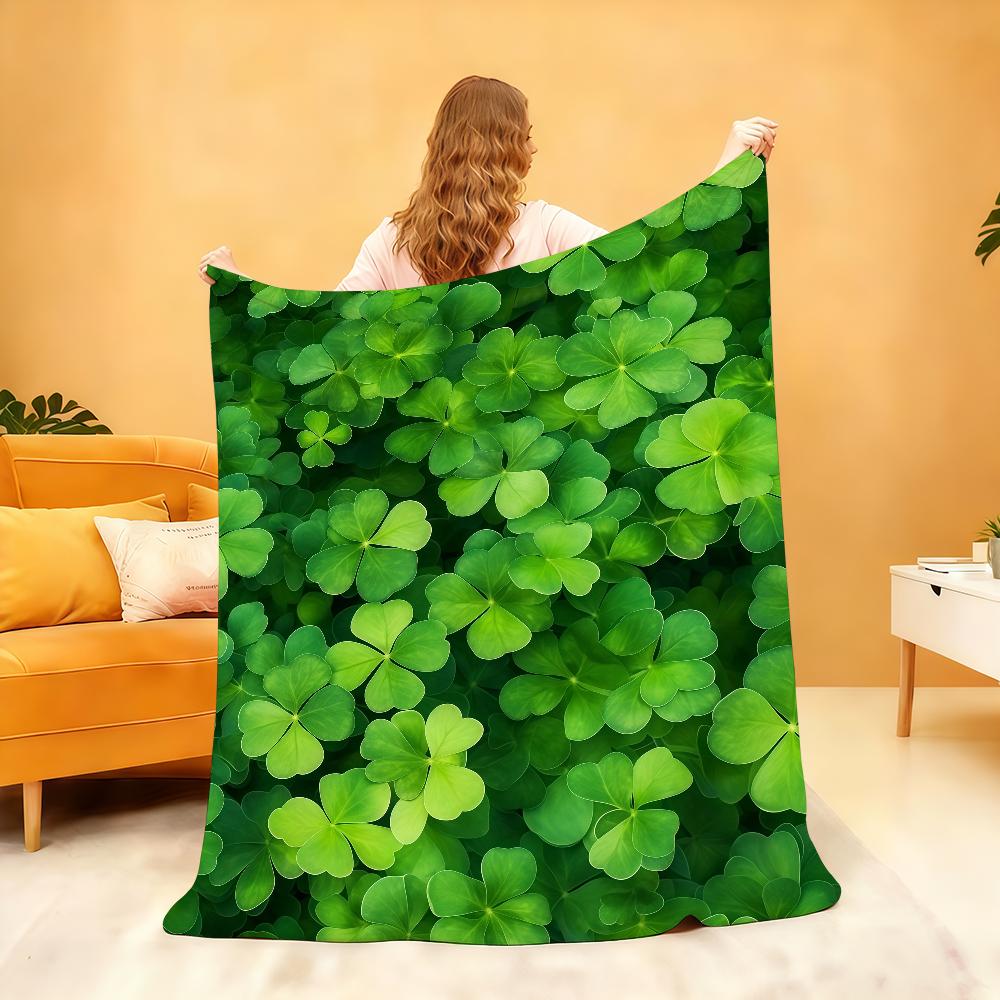 Lucky Four-Leaf Clover Blanket Soft Throw Blanket for Home Bedroom Bed Sofa Picnic Travel Office Rest Cover Blanket Gift