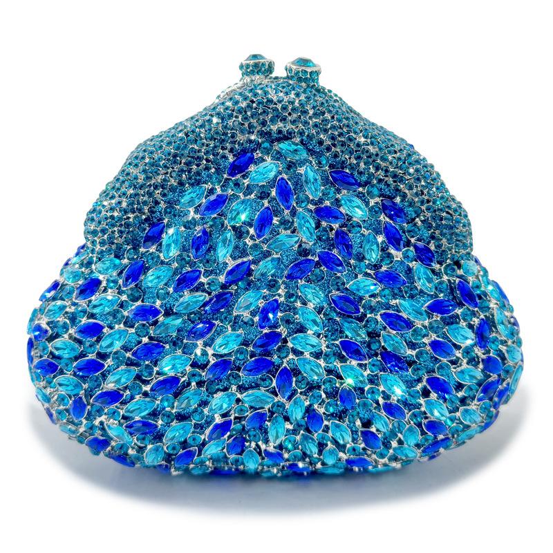 WHTUOHENG Blue Crystal Evening Bag Women Diamond Bridal Purse Party Handbags Lady Rhinestone Clutches Metalic Minaudiere Bags