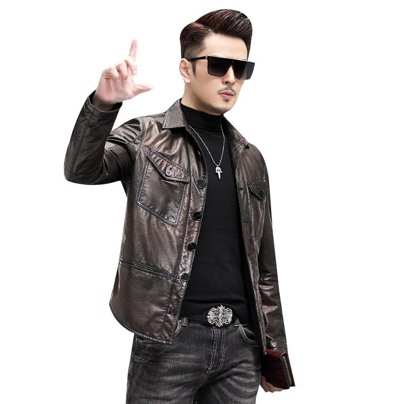 Осенняя кожаная куртка мужская из овечьей кожи с промасленным воском — фото 6