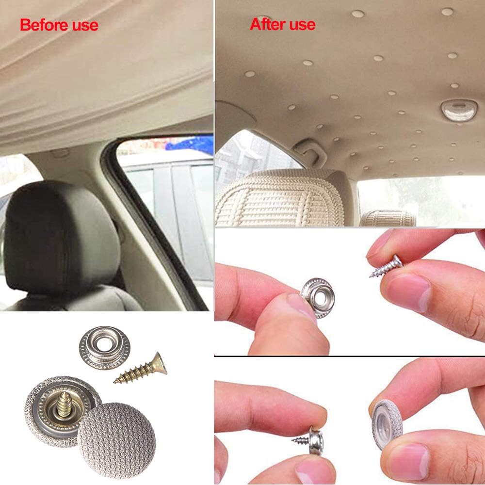 60 Pcs Automotive Car Roof Headliner Repair Button, Universal Auto Roof Snap Rivets Retainer Design For Car Roof Flannelette Fixed, With Tallation