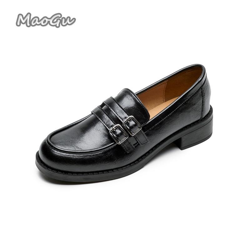 

Лоферы на толстой подошве для женщин Весна Осень Черные Одинарные Туфли Элегантные Офисные Дамские Туфли Британского Стиля Кожаные Туфли-Лодочки на Среднем Каблуке 43 чёрный