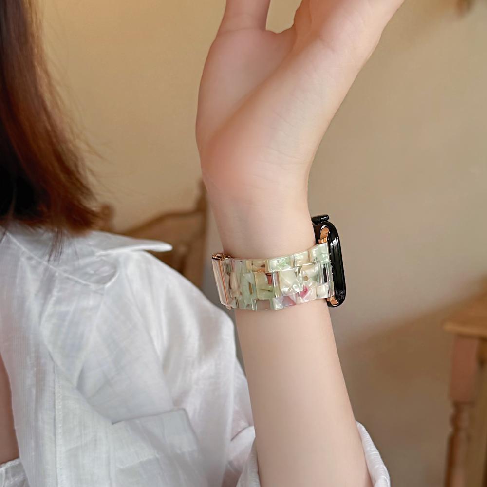 Marble Shell Pattern Resin Watch Band Butterfly Buckle Strap Compatible with Apple Watch Series 1–11 / SE / Ultra Fits 38–49mm