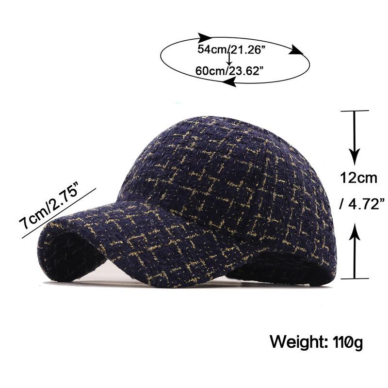 New outdoor trendy gold thread baseball cap men and women small fragrant wind cap plaid gold hat