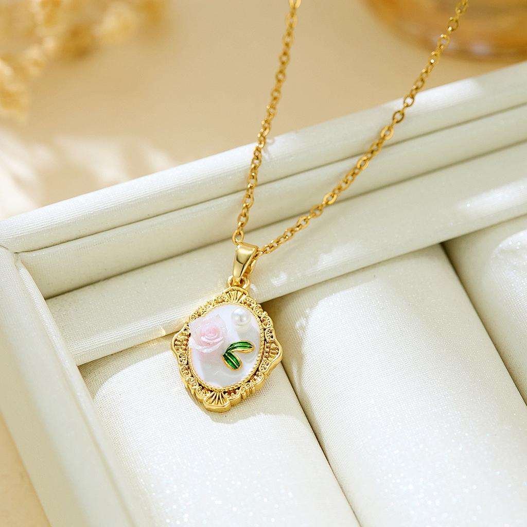 Cross-border New French-style Vintage Faux-pearl Oil-drop Pendant Light-luxury Enamel High-end Painted Flower Art Copper Bamboo