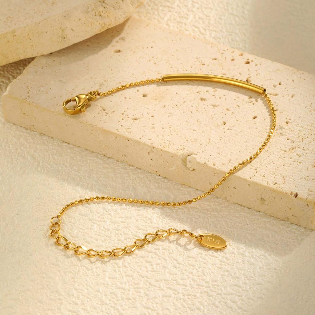 New Minimalist Round Bent Pipe Bead Bracelet for Women, Stainless Steel Gold Color Bracelet Dainty Luxury Jewelry for Gift