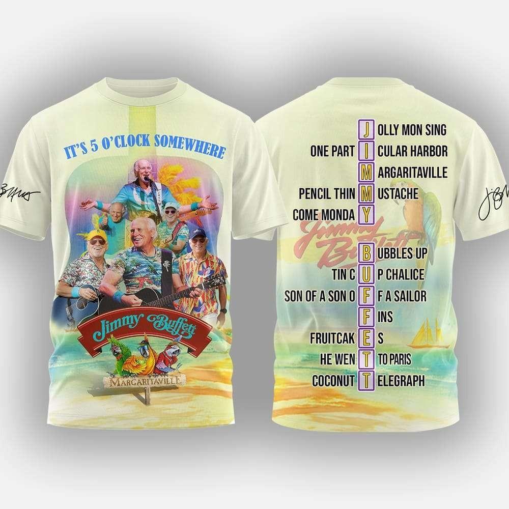 Jimmy Buffett Het is 5 uur ergens T-shirt Polyester Alle Maten LI2071 Unisex T-shirt