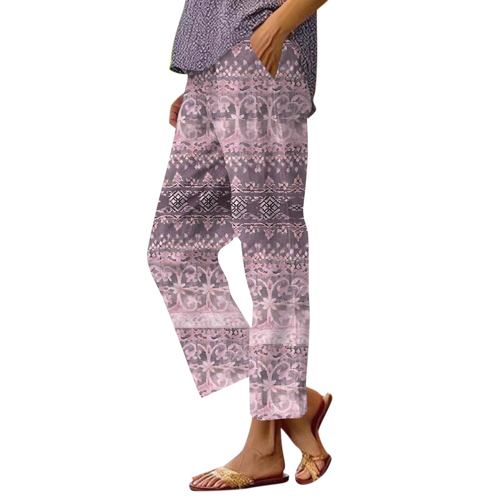 

Женские повседневные модные принтованные прямые брюки с карманами M фиолетовый