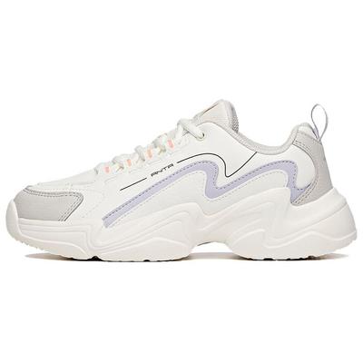 Lifestyle Series Fabric Synthetic Leather Wear-Resistant Non-Slip Shock Absorbing Low-Top Dad Shoes Women Sneaker White Purple 122048881-1