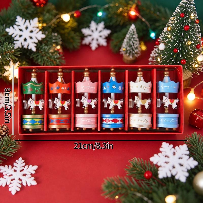 Wooden Carousel Figurine Christmas Tree Decoration Ornaments Wooden Small Train Shop Windows Display Festival Christmas Gifts 7