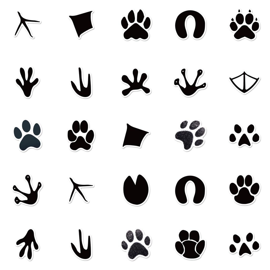 New 50 Black Animal Claw Print Cartoon Stickers Dog Claw Cat Claw Cute Creative Decorative Stickers