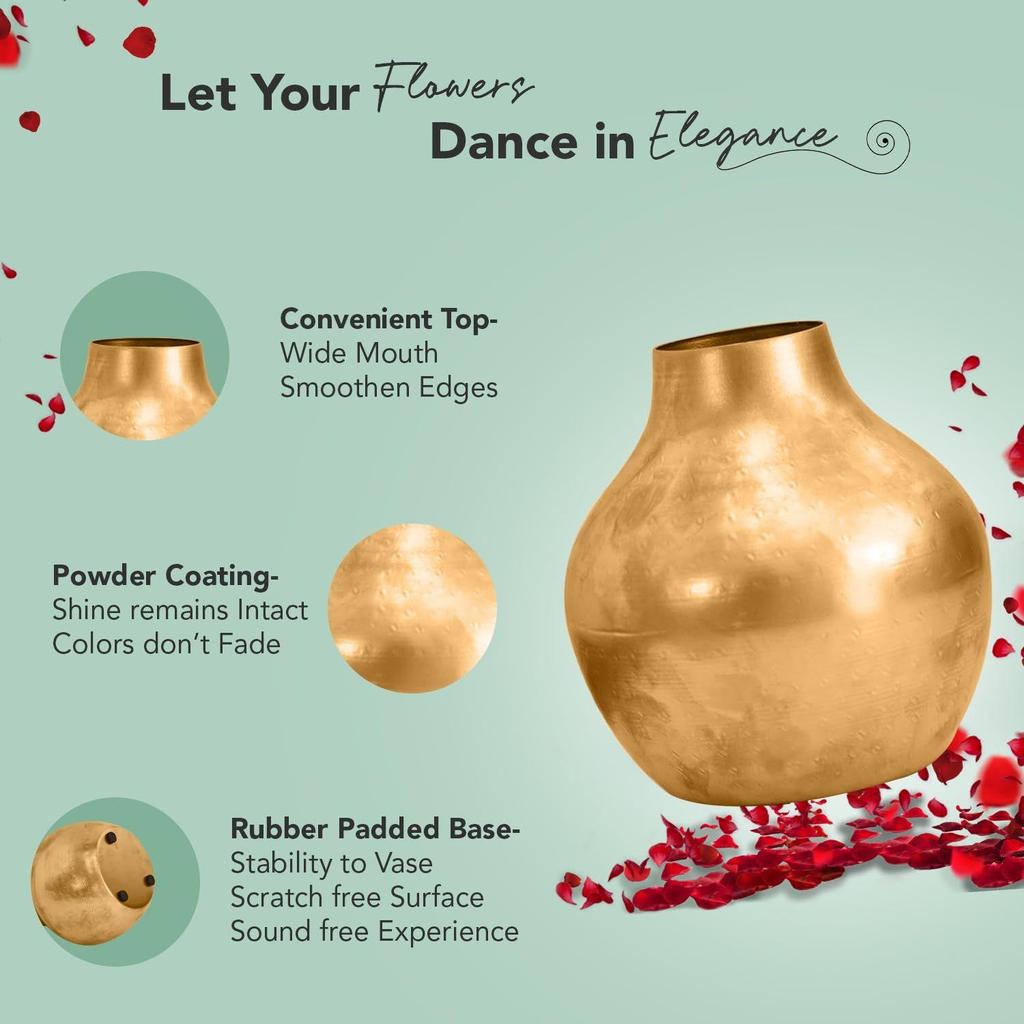Unbreakable Metallic Flower Vase for Home Decor | Aesthetic Flower Vase Gift for Wedding, Housewarming, Parties, Gatherings