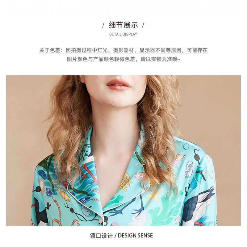 Womens Lightweight Silk-Feel Pajama Set With Floral Print Long Sleeve Top Pants Home Wear Or Casual Outdoors