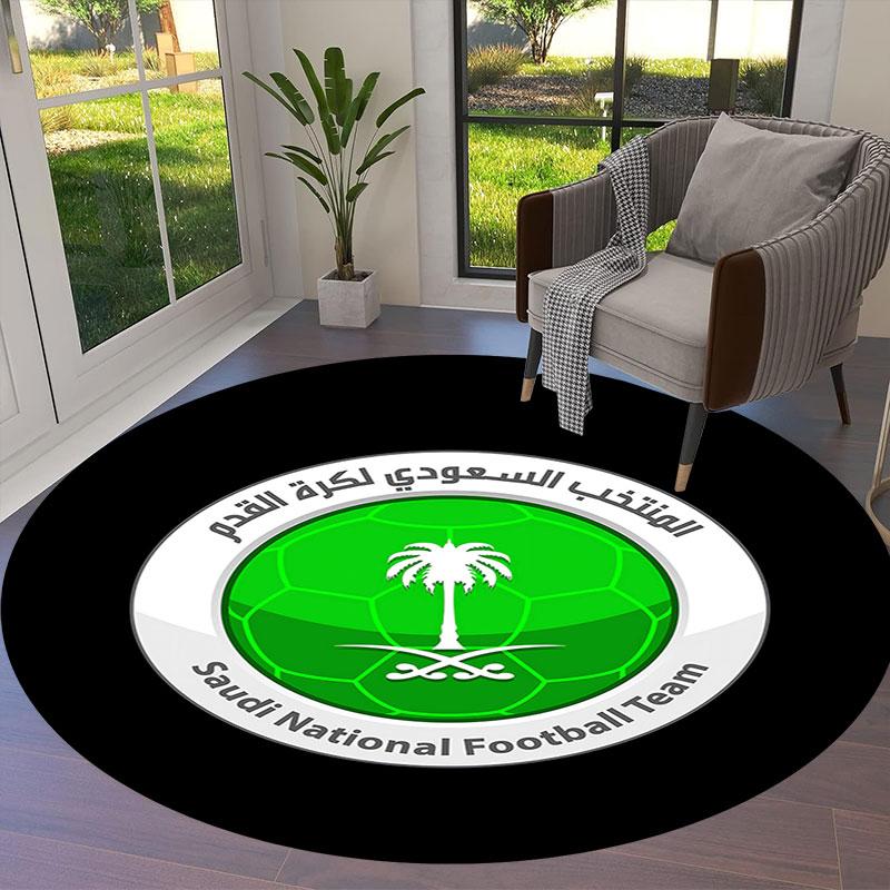 Saudi Senior National Football Team Round Area Rug,Carpet Rug for Living Room Bedroom Sofa Playroom Decor,Non-slip Floor Mat