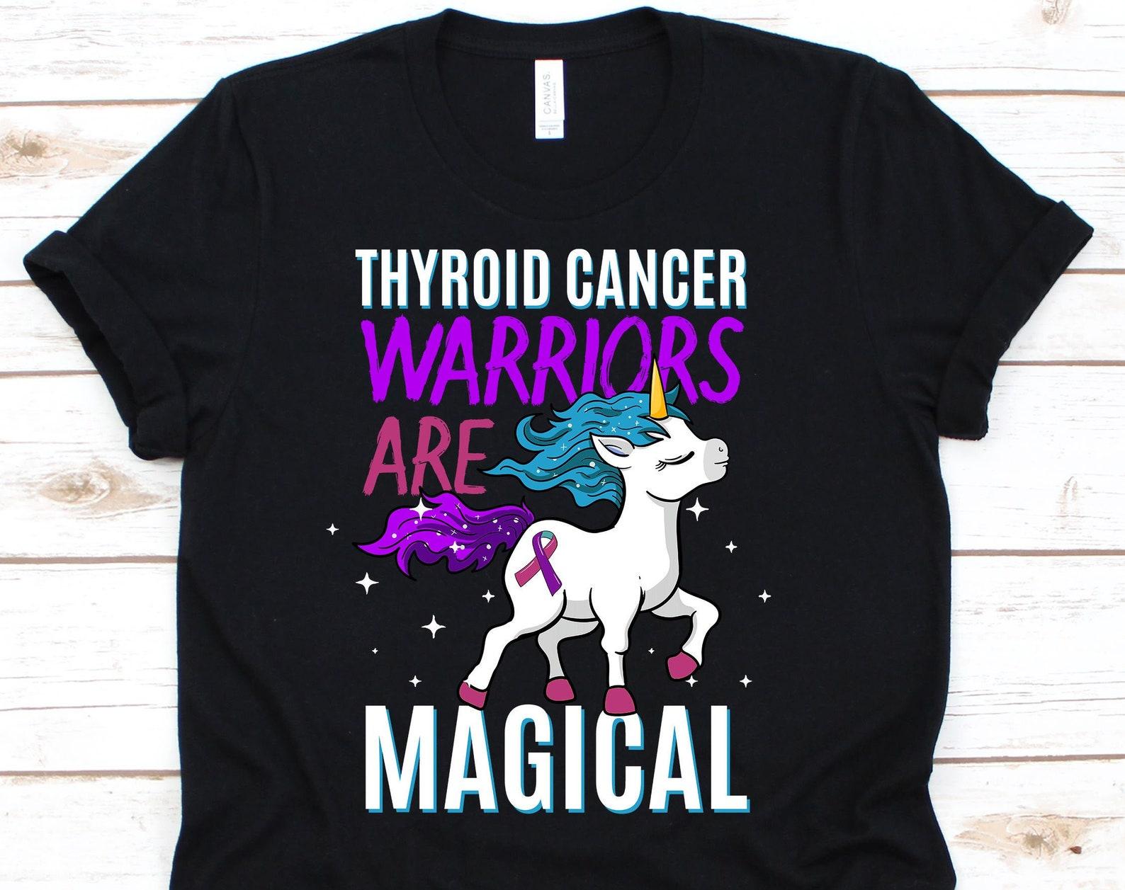 Thyroid Cancer Warriors Are Magical Shirt, Cancer Awareness Gift For Thyroid Cancer Warrior Fighter Survivor, Thyroid Cancer Ribbon Tshirt L