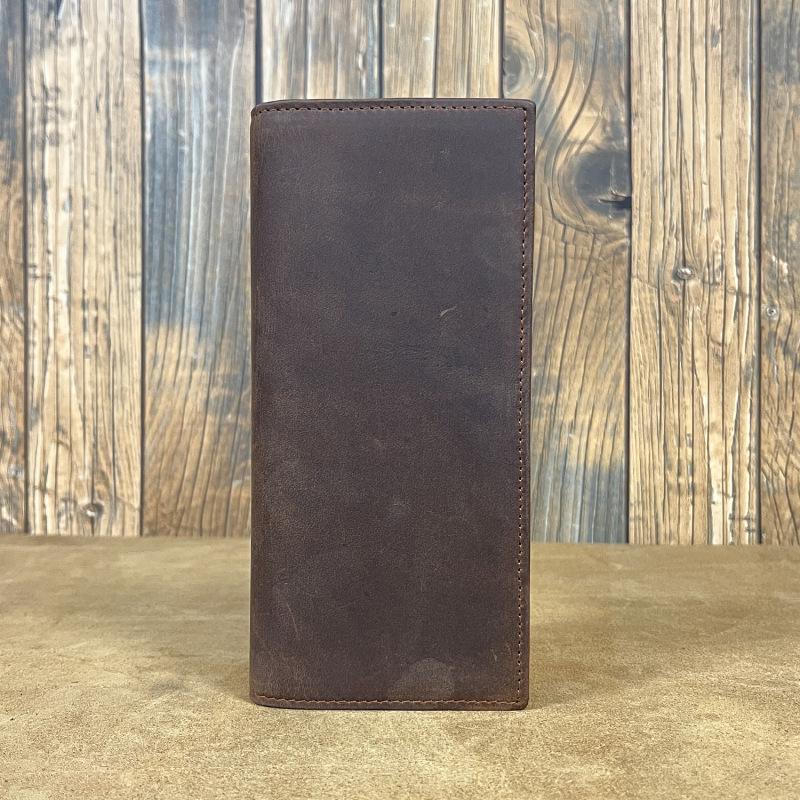 Vintage Crazy Horse Leder Herren Bifold Geldbörse - Echtes Vollnarben-Rindsleder Lange Geldbörse mit Geldklammer