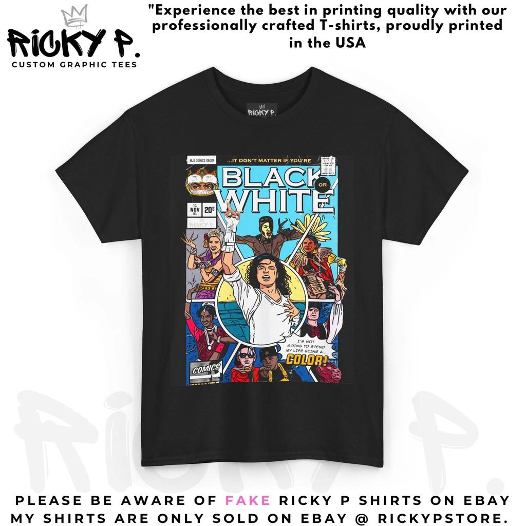 Michael Jackson Black or White Comic Art 100% Cotton T-shirt Mens Tees Top Unisex Heavy Cotton Tee