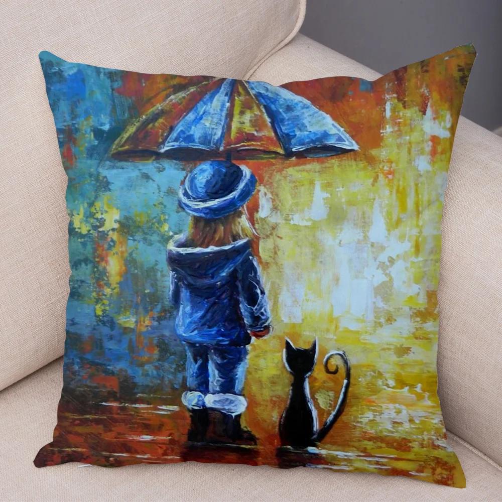 Cute Cartoon Children Cushion Cover Decor Harajuku Oil Painting Lady Pillowcase for Sofa Home Soft Plush Throw Pillow Case