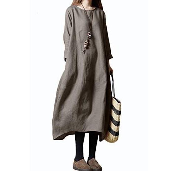 Yino 8 colors available long sleeve spring autumn winter dress womens tunic maxi length tops plus size loose linen body coverage slimming stylish