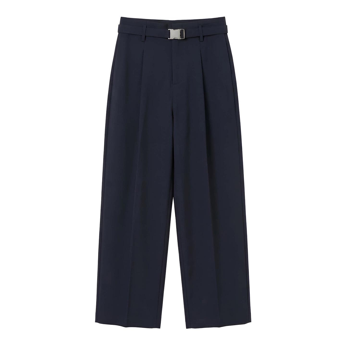 Women s High-Waisted Wide-Leg Pants: Drapey, Slimming, Wrinkle-Resistant, Loose, Floor-Length Casual Pants for Commuting. Medium синий
