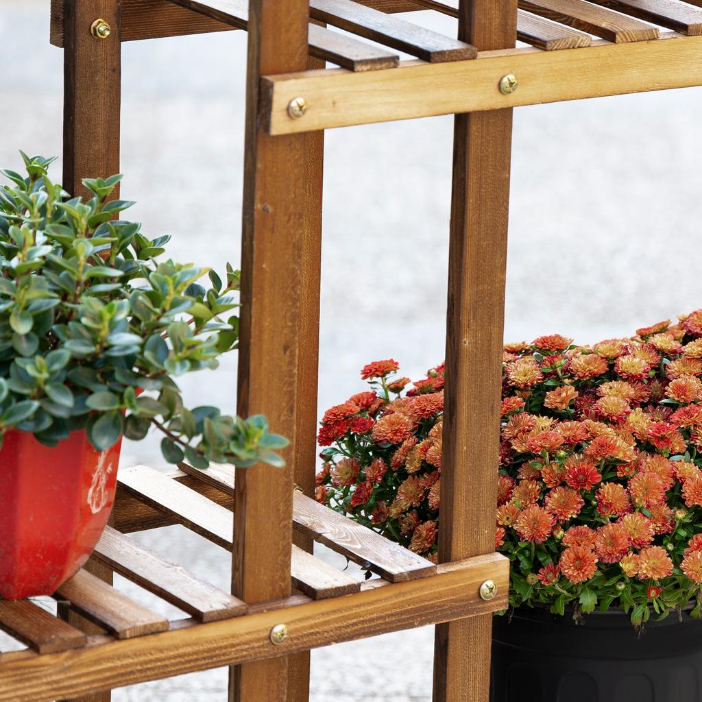 Flower Stand Plant Shelf 6 Tiers Four-Tier Flower Shelf Flower Staircase Flower Ladder Solid Wood Carbonized 98 x 28 x 96.5 cm