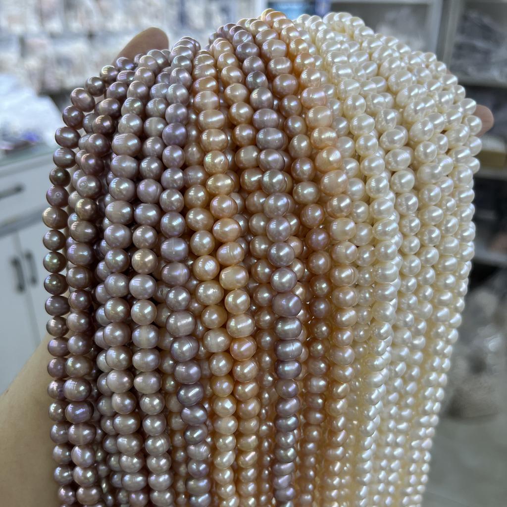 1String, Purple Pink White Natural Freshwater Pearls Beads for Jewelry Making DIY Crafts (Beads 7-8mm, Length 36cm)