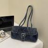 Trendy 2026 Hong Kong Style Washed Denim Shoulder Bag with High-End Texture