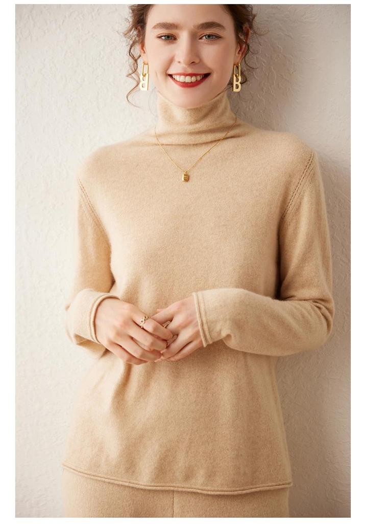 2024 Women's Pure Cashmere High Neck Sweater - Solid Color, Soft, Slimming Knit Base Layer