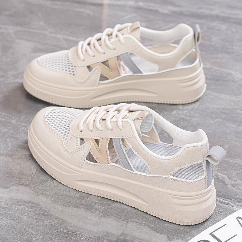 

Summer little white shoes new female students height increase mesh breathable board shoes casual street shooting flat bottom hollow 40 хакі