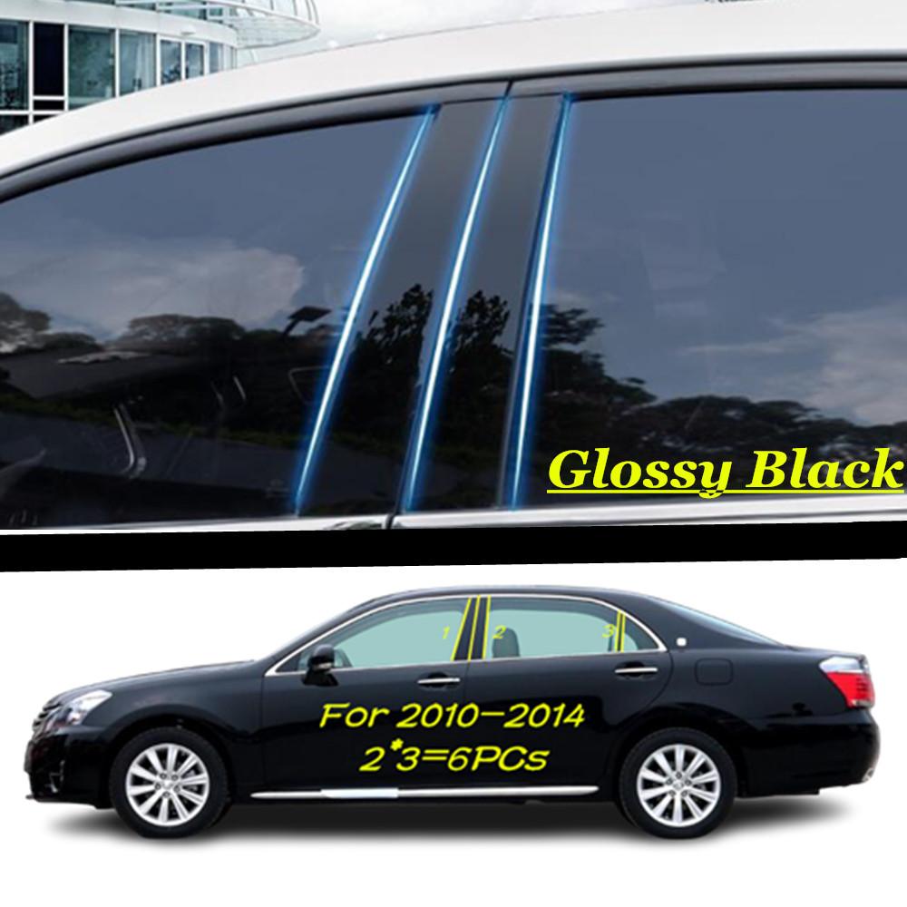 For Toyota Crown Royal 12th/13th 2004-2009 2010-2014 Car PC Material Pillar Post Cover Door Trim Window Molding Sticker Plate Black 2010-2014