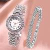 2PCS/Set Roma Dial Quartz Watches Stainless Steel Band Wrist Watch Bracelet Set  Women's Watch