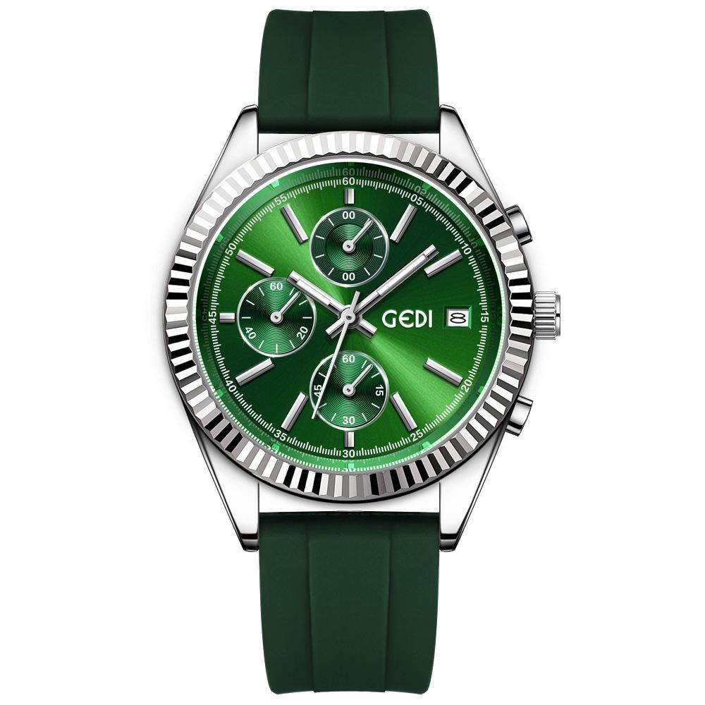 Three-eye six-pin business watch calendar high-end large dial silicone waterproof quartz watch
