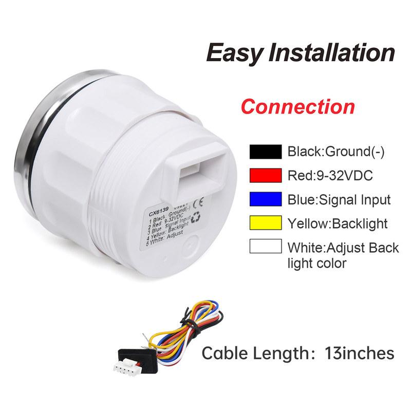 Waterproof 7 Color Backlight 52mm Fuel Level Gauge 240-33ohm Fuel Level Sensor 100~550mm for Car Marina Boat Yacht 12V24V