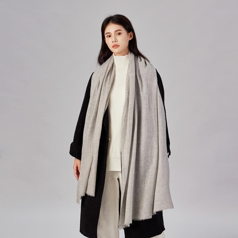 100% wool scarf Spring and Autumn girls high-end new solid color silk scarf literary and retro shawl women's scarf