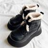 Dicke Sohle, weiche Sohle, Schneestiefel für Damen Winter neu, warm, kurze Damenstiefel, erhöhend und mit Samt, bequeme Baumwollschuhe