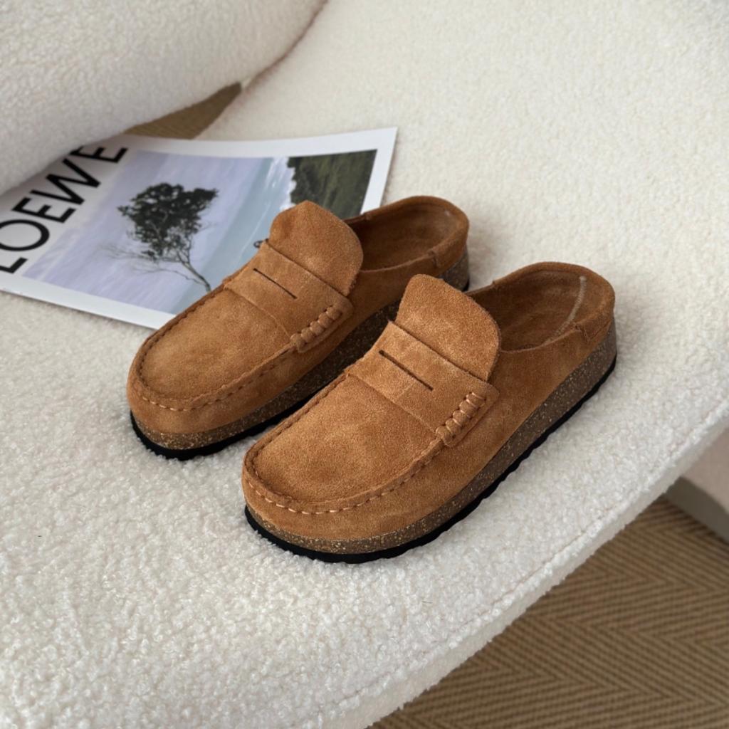 Vintage Thi Bot Cork Sole Women Shoes Leather Slippers Outdoor Casual Shoes Woman Mules Flat Heel Footwear Shoes for Women