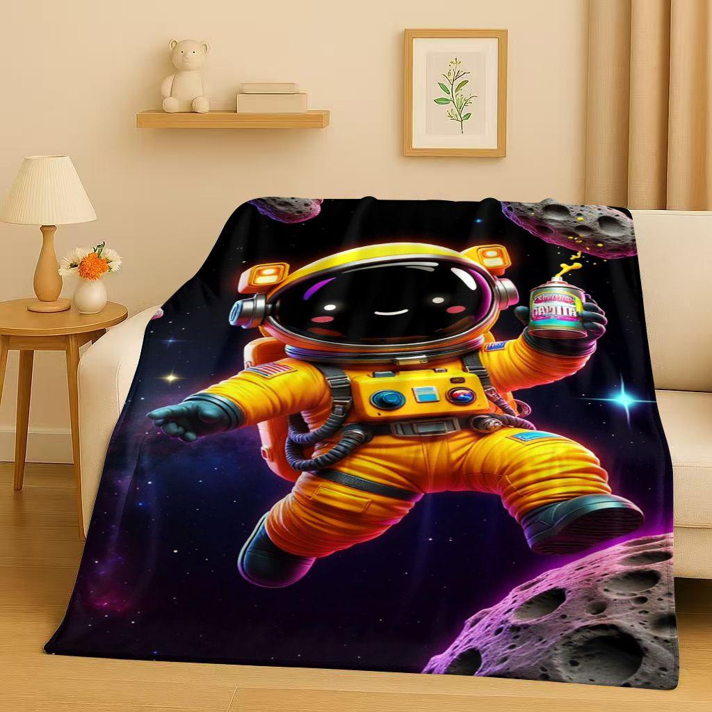 3D Cartoon Astronaut Spaceman Planet Flannel Blanket,Ultra Soft Plush Throw for Home Bedroom Bed Sofa Cover Kid Christmas Gift
