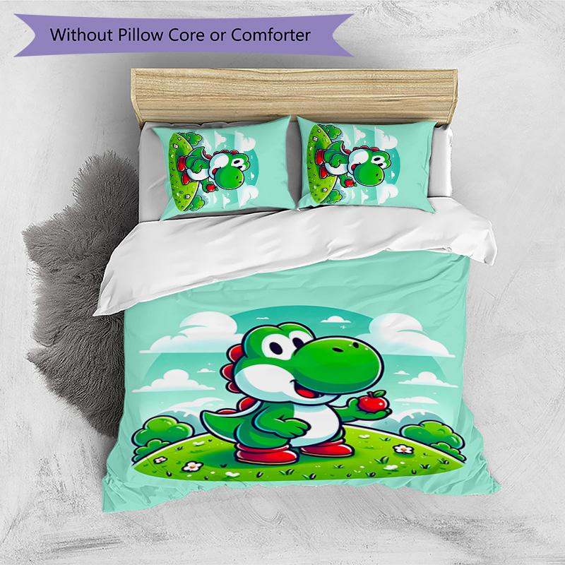 Yoshi dinosaur Printed 3PCS Bedding Set Soft Breathable Duvet Cover Pillowcases Set Washable Bedroom Decor Home Gift