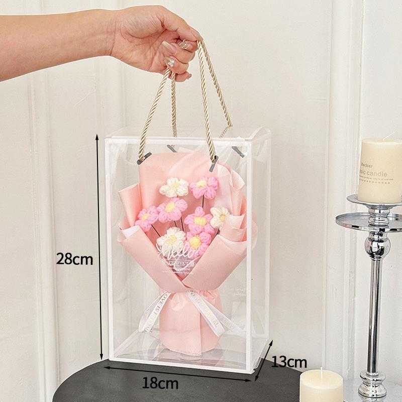 Handmade Crocheted Bear Flower Bouquets Hand-Woven Rose Flower Bouquets Finished Producted Valentine Day Girlfriend Lovers Gift