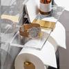 Gold Toilet Paper Holder with Shelf Black Aluminum Creative Acrylic Double Paper Towel Rack Tissue Hanger for Bathroom Kitchen