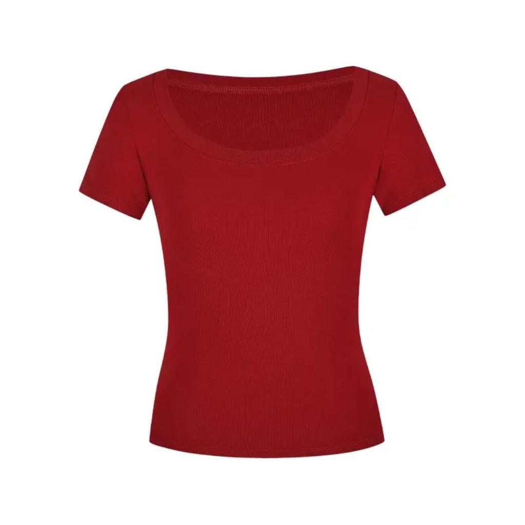 Dámské letní žebrované bodycon tričko s U výstřihem