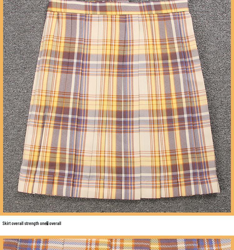 Yamabuki JK Academy Style Female Student Uniform: White Shirt & Pleated Plaid Midi Skirt Set
