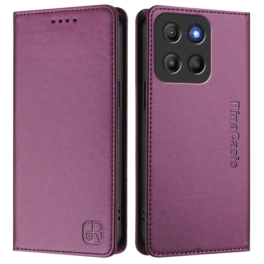 For Motorola Moto G15 4G Leather Case RINACASIS RC01 Phone Cover with RFID Blocking Wallet Stand