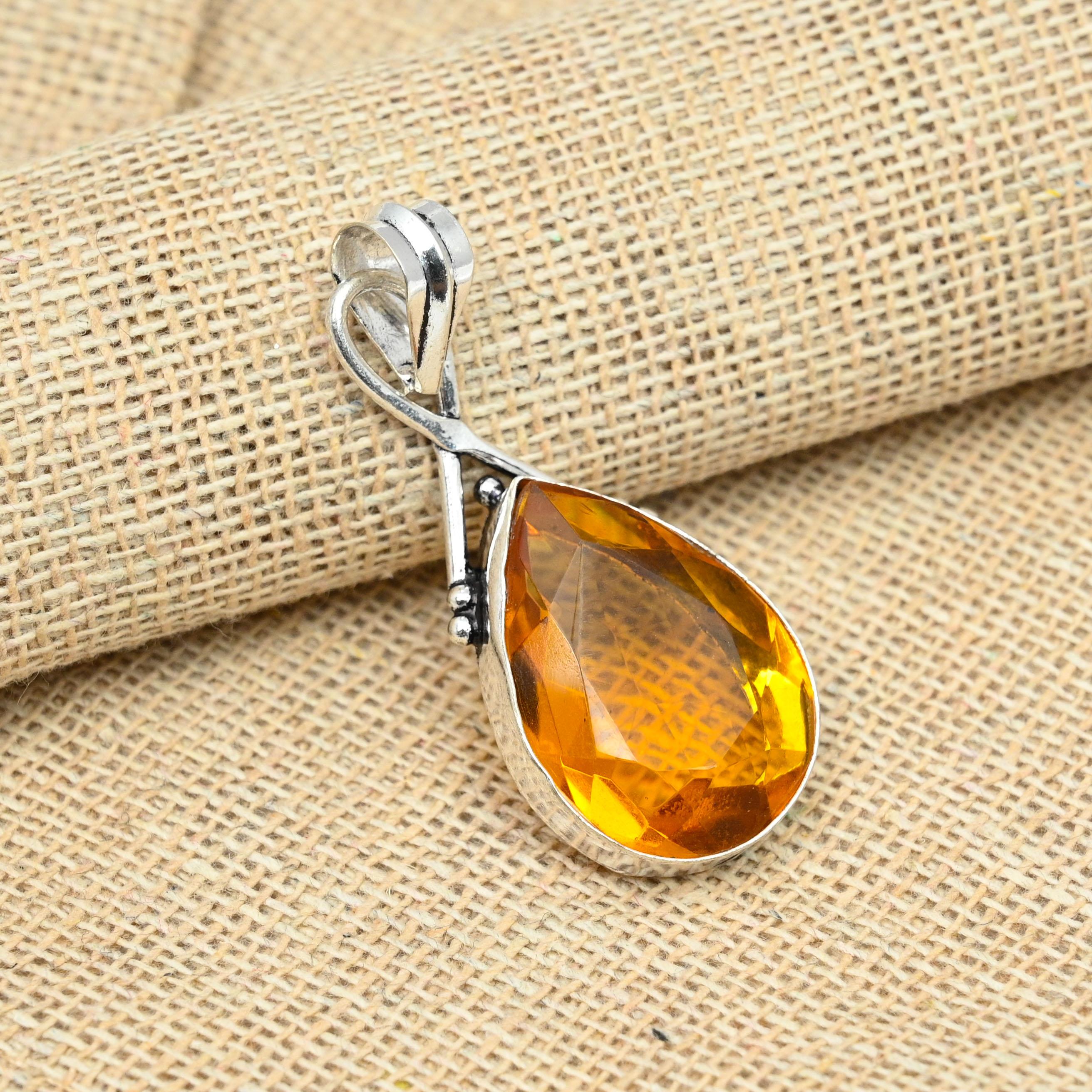 

Шкентель ювелирных изделий стерлингового серебра 925 драгоценных камней топаза меда ручной для подарка рождества 1.96 Inches оранжевый