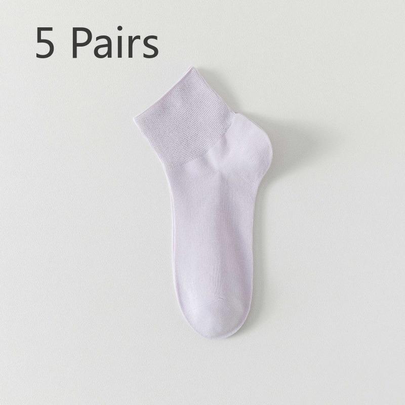 5 Pairs of Women's Spring and Summer Thin Pure Cotton Deodorant Sweat Absorption Sports All Match Mid Tube Socks
