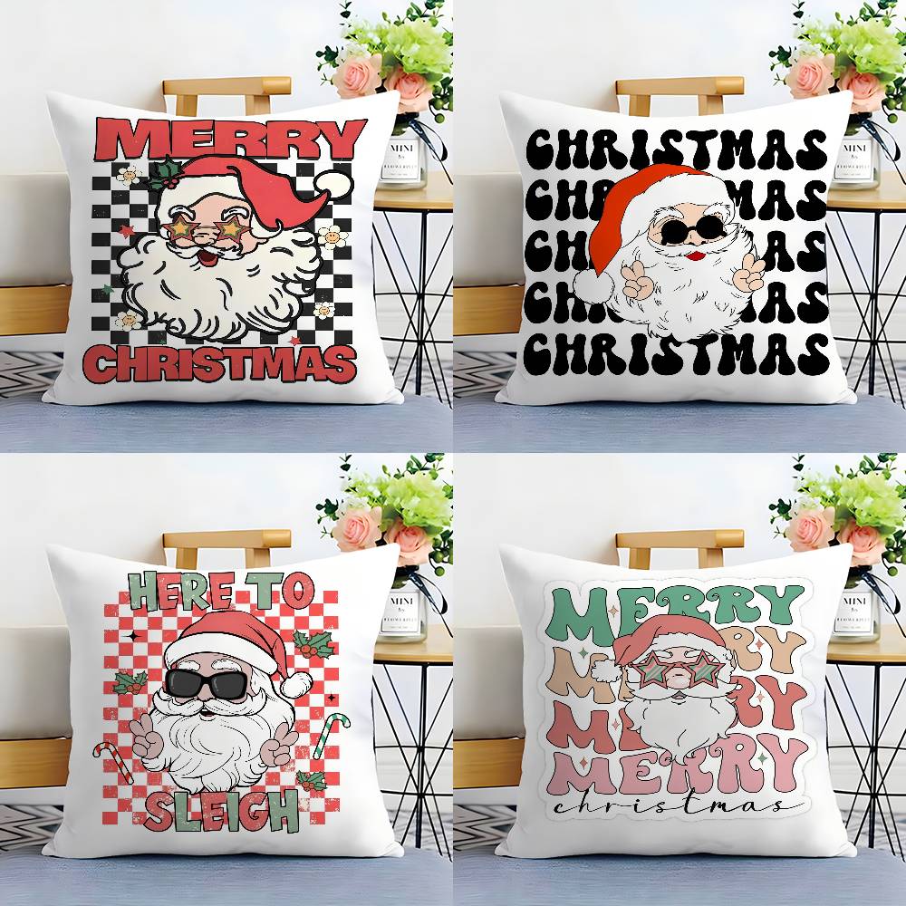 Cool Santa Claus Pillow Case Plush Fabric Soft Double Sided Print Sofa Cushion Cover Throw Pillow Covers