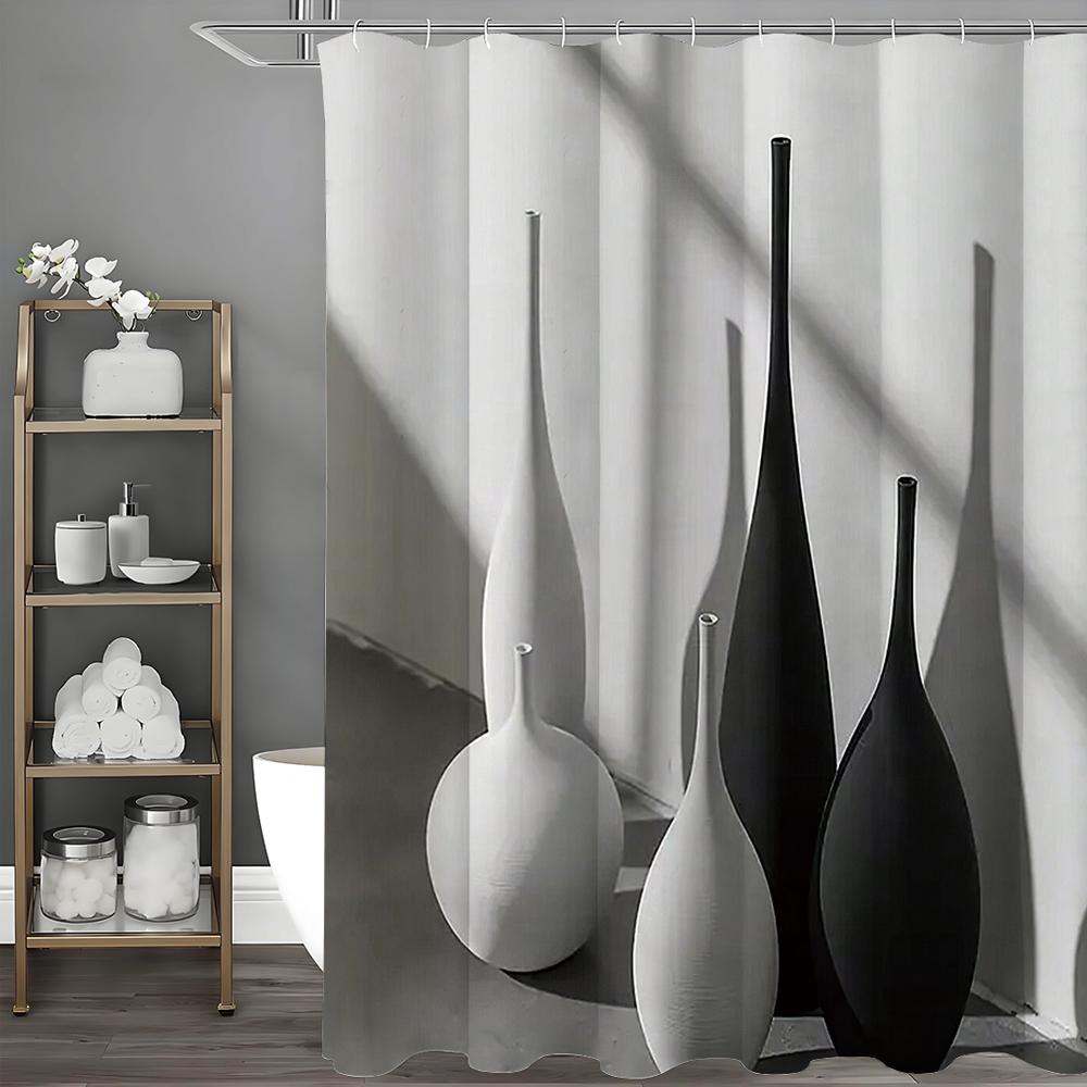 

Черно-белая ваза натюрморт занавеска для душа, декоративная занавеска для душа для ванной комнаты, водонепроницаемая занавеска для душа с крючками 90*180cm