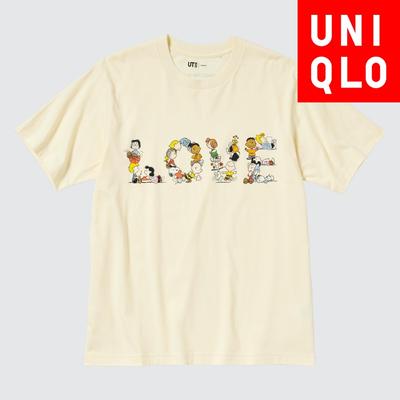 Uniqlo Japan Peace For All Grafik-T-Shirt, kurzärmlig, normale Passform, Peanuts